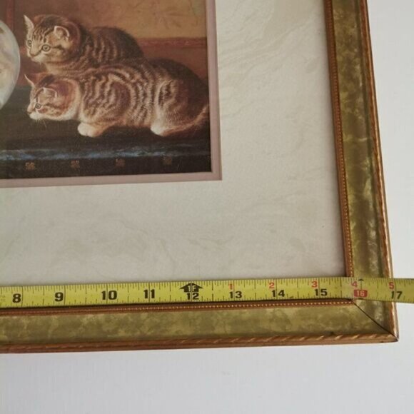 Vintage Curious Kittens Framed Print 15.5" x 17.5" Couldery Art "Fishing Party" - Picture 7 of 10